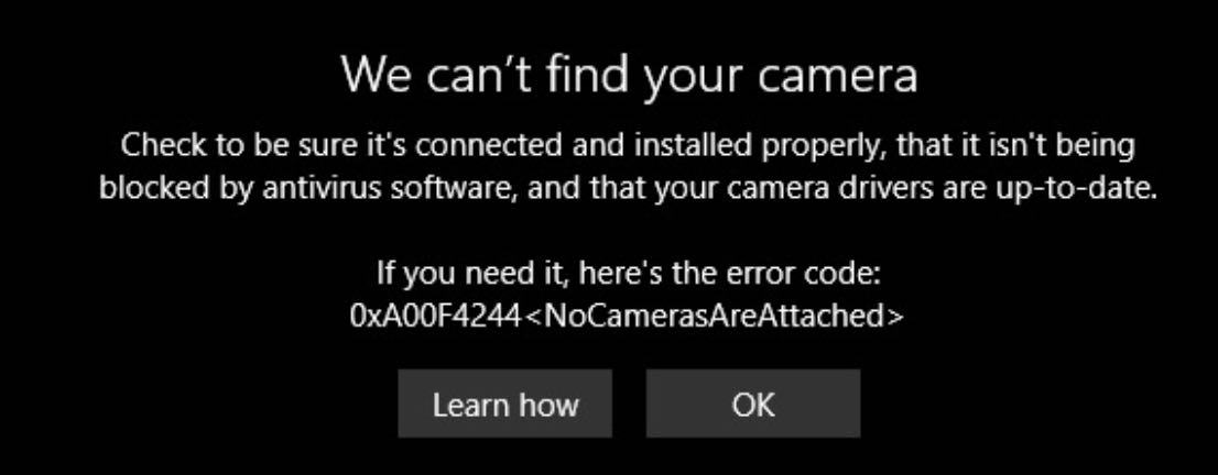 Windows Error Code - OxA00F4244 - We cant find your camera